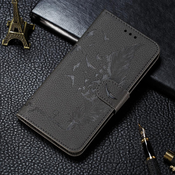 Feather Pattern Litchi Texture Horizontal Flip Leatherette Case with Wallet & Holder & Card Slots - Google Pixel 3a(Gray)