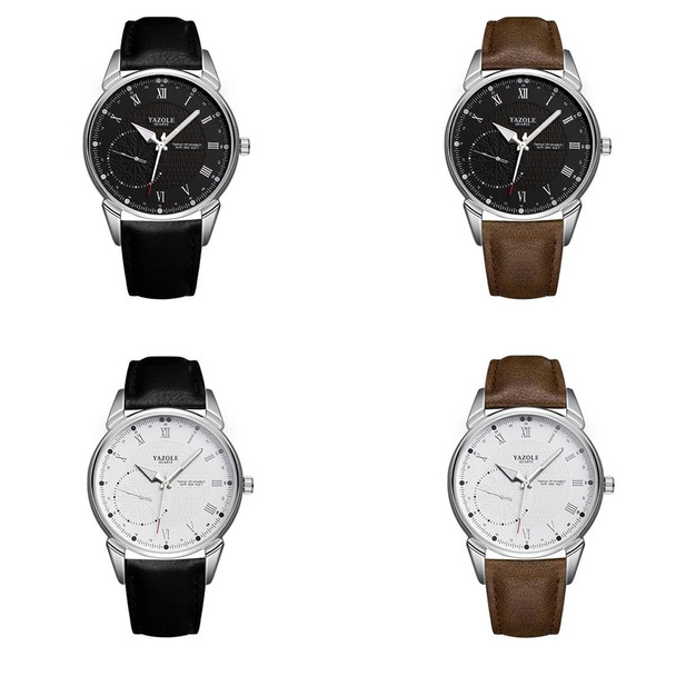 YAZOLE 427 Men Fashion Business PU Leather Band Quartz Wrist Watch, Luminous Points (White Dial + Brown Strap)