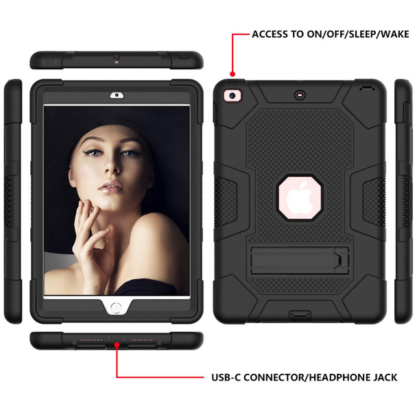 Contrast Color Robot Shockproof Silicone + PC Protective Case with Holder - iPad 10.2 2021 / 2020 / 2019(Black)