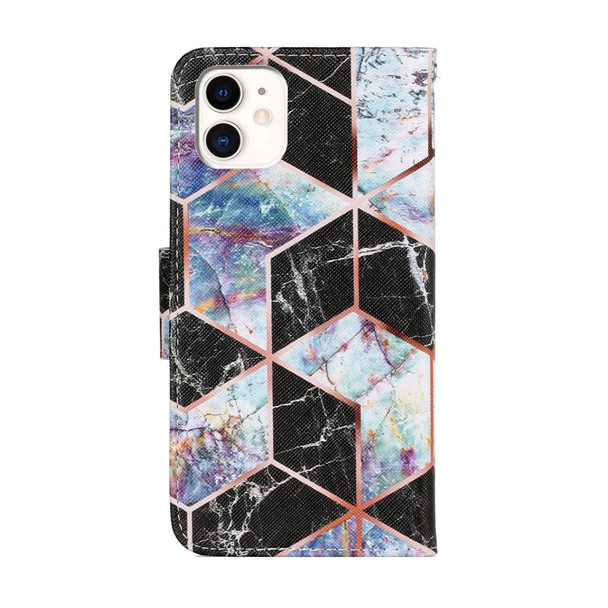 iPhone 12 / 12 Pro Coloured Drawing Pattern Horizontal Flip PU Leather Case with Holder & Card Slots & Wallet & Lanyard(Black Marble)