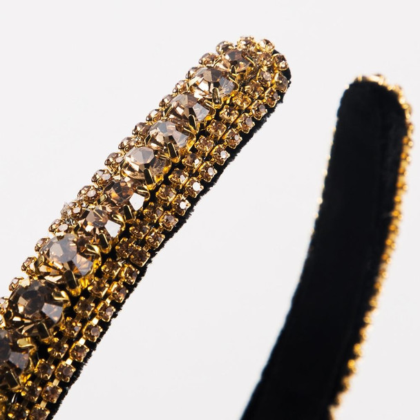 Multi-layer Glass Rhinestones Headband Full Rhinestones Gold Velvet Hairband(Coffee)