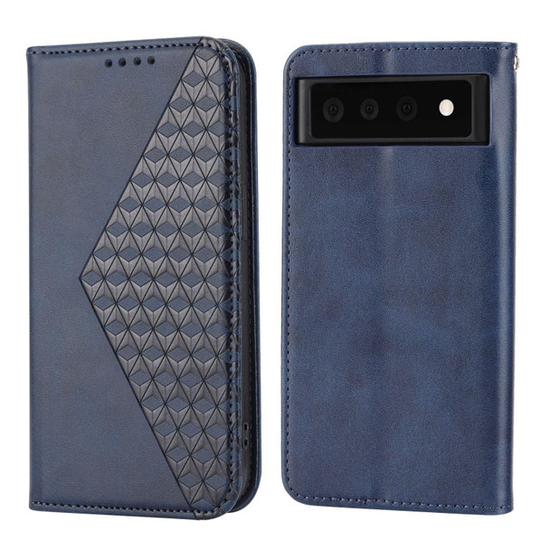 Google Pixel 6 Pro Cubic Grid Calf Texture Magnetic Closure Leather Phone Case(Blue)