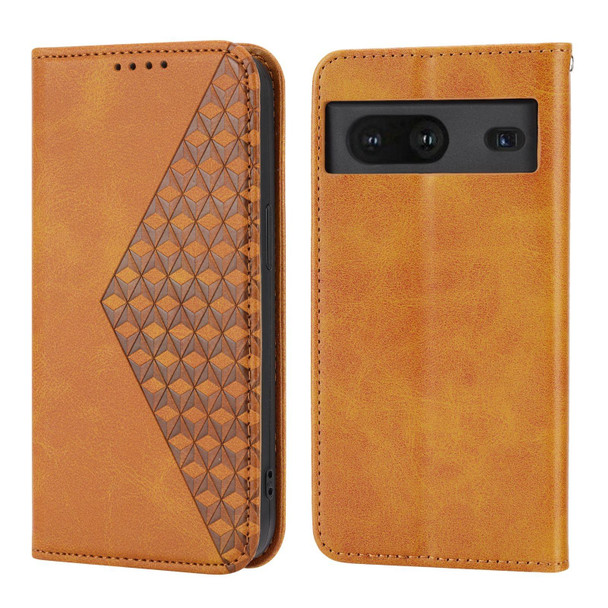 Google Pixel 6a Cubic Grid Calf Texture Magnetic Closure Leather Phone Case(Yellow)