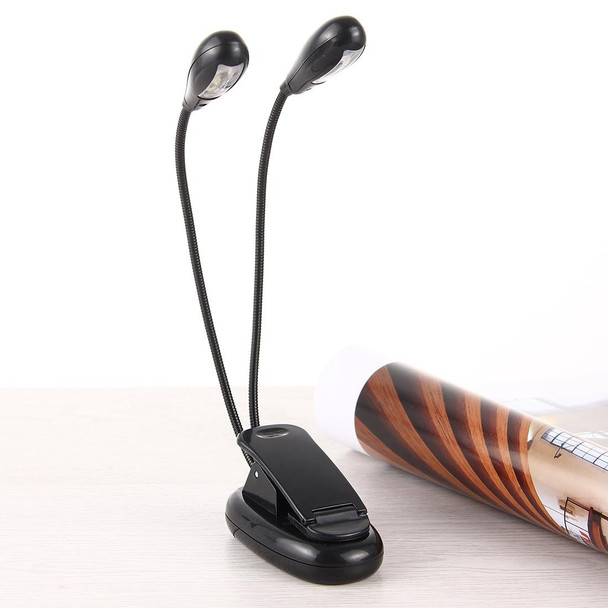 2 Arm LED Book Light, Dual Arms Clip On LED Light - Reading Camping Hiking(Black)