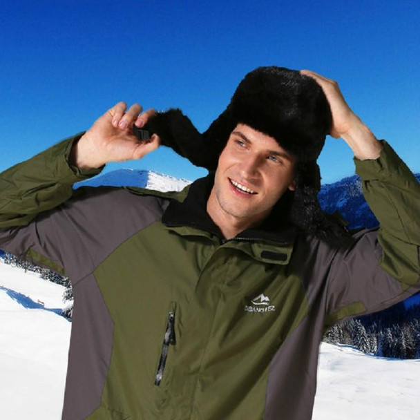 Winter Outdoor Padded Adjustable Head Circumference Ski Hat Warm Ear Protected Cap Flight Hats (Dark Blue Brown Fur)