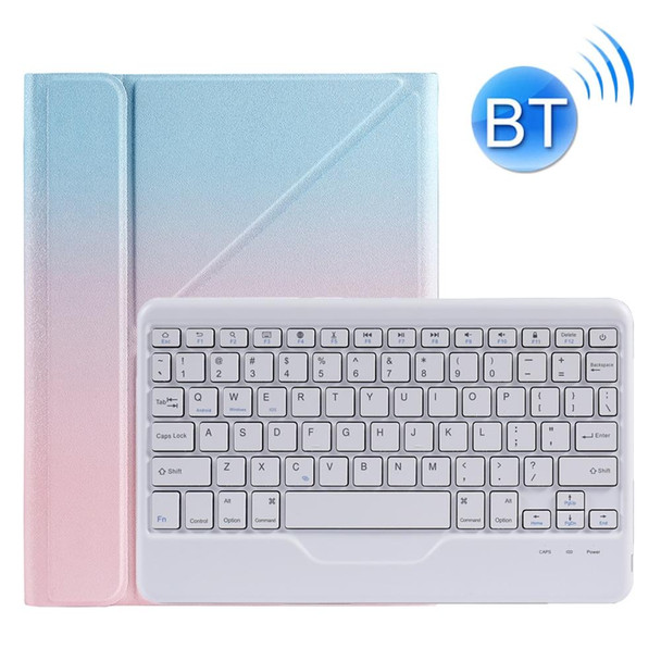 B07 Splittable Bluetooth Keyboard Leatherette Tablet Case with Triangle Holder & Pen Slot - iPad 9.7 2018 & 2017 / Pro 9.7 / Air 2(Gradient Blue Pink)