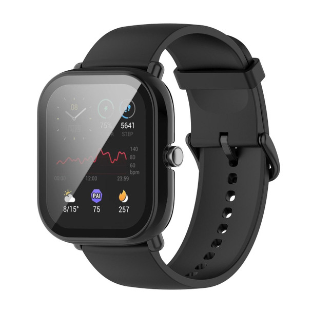 Amazfit Bip U / Bip U Pro / Pop / Pop Pro PC + Tempered Glass Integrated Protective Watch Case(Black)