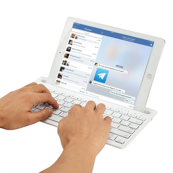 B908 Ultra-slim 78 Keys Bluetooth Wireless Keyboard with Concave Mobile Phone Holder (White)