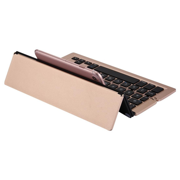 F18 Ultra-slim Rechargeable Foldable 58 Keys Bluetooth Wireless Keyboard with Holder (Gold)