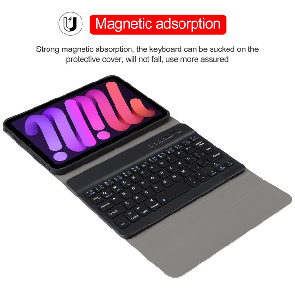 A06 Detachable Lambskin Texture Ultra-thin TPU Bluetooth Keyboard Leatherette Tablet Case with Stand - iPad mini 6 (Black)