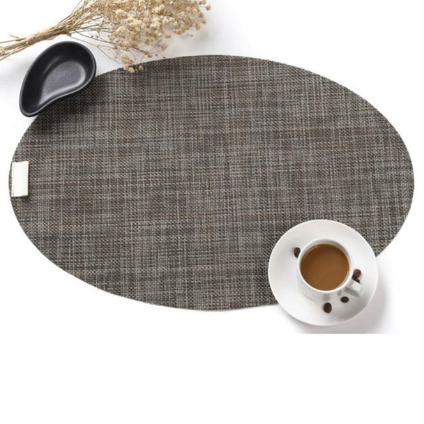 PVC Oval Shape Dining Table Mat Heat Insulation Non-Slip Placemats Disc Bowl Tableware Pads(Brown)