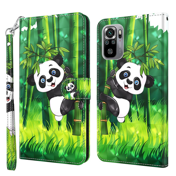 Xiaomi Poco M5S/Redmi Note 10/Note 10S 3D Painting Pattern TPU + PU Phone Case(Panda Climbing Bamboo)