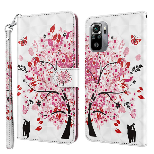 Xiaomi Poco M5S/Redmi Note 10/Note 10S 3D Painting Pattern TPU + PU Phone Case(Cat Under The Tree)