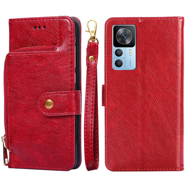 Xiaomi Redmi K50 Ultra/Xiaomi 12T/Xiaomi 12T Pro Zipper Bag Leather Phone Case(Red)