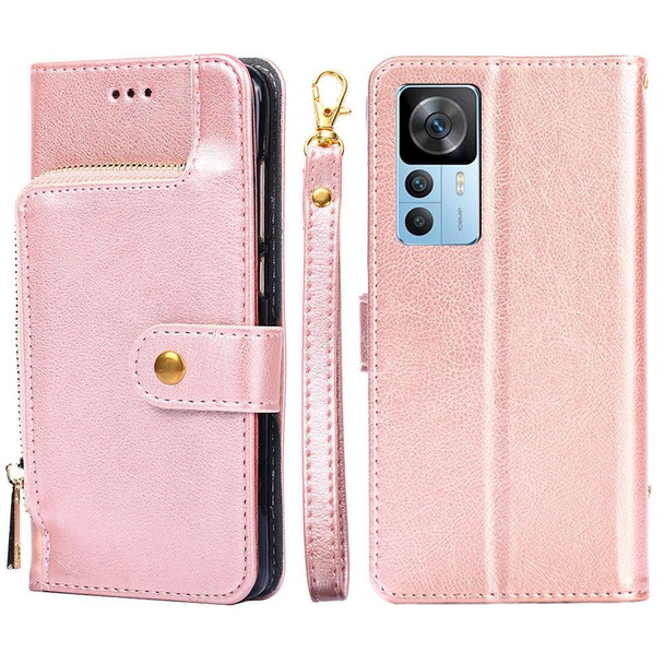 Xiaomi Redmi K50 Ultra/Xiaomi 12T/Xiaomi 12T Pro Zipper Bag Leather Phone Case(Rose Gold)