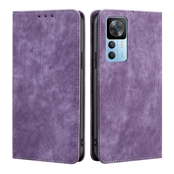 Xiaomi Redmi K50 Ultra/Xiaomi 12T/Xiaomi 12T Pro RFID Anti-theft Brush Magnetic Leather Phone Case(Purple)