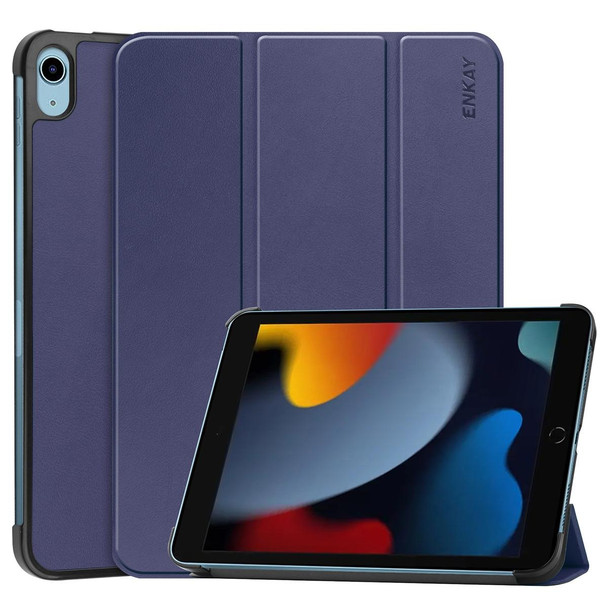 iPad 10.2 2022 ENKAY Tri-fold Custer Texture Leather Stand Smart Case(Dark Blue)