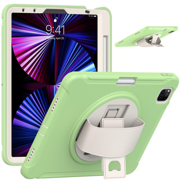 iPad Pro 11 2021 / 2020 / 2018 360 Degree Rotation PC + TPU Protective Tablet Case with Holder & Hand-strap & Pen Slot(Matcha Green)
