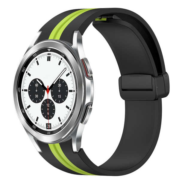 Samsung Galaxy Watch 4 Classic 42mm Folding Magnetic Clasp Silicone Watch Band(Black+Lime Green)