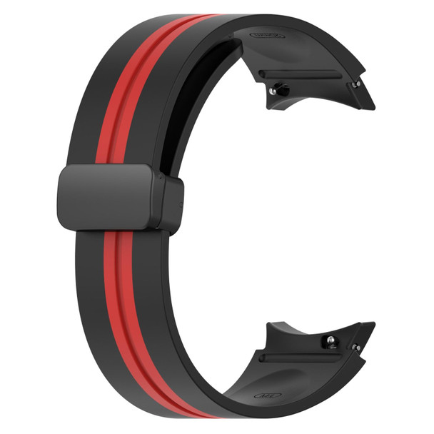 Samsung Galaxy Watch 4 Classic 42mm Folding Magnetic Clasp Silicone Watch Band(Black+Red)