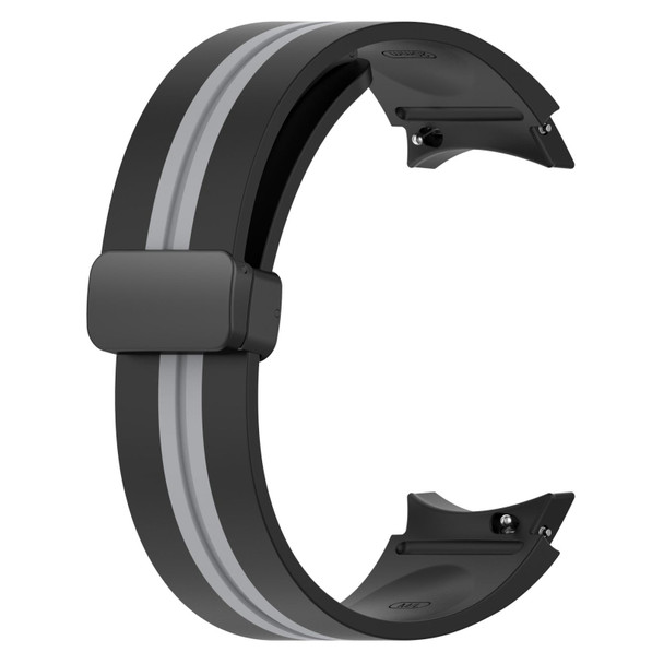 Samsung Galaxy Watch 4 44mm Folding Magnetic Clasp Silicone Watch Band(Black+Grey)