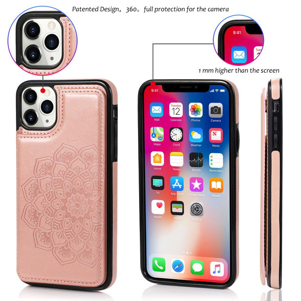 iPhone 11 Pro Double Buckle Mandala Pattern PU+TPU Protective Case with Card Slots & Holder & Photo Frame (Rose Gold)