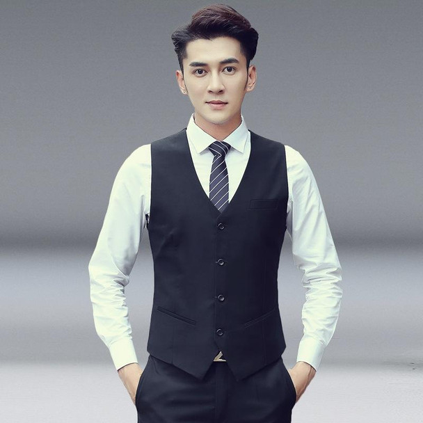 Men Vest Slim Korean Work Clothes Suit Vest Groomsmen Professional Wear Men Vest, Size: M(Black)