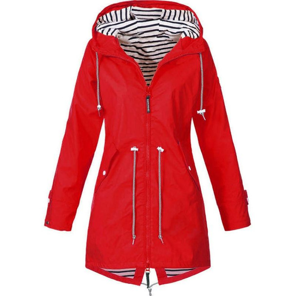 Women Waterproof Rain Jacket Hooded Raincoat, Size:XL(Red)