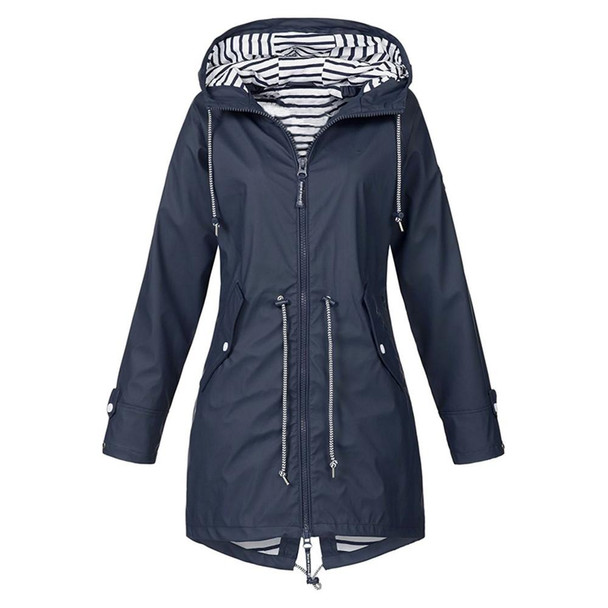 Women Waterproof Rain Jacket Hooded Raincoat, Size:XL(Navy Blue)