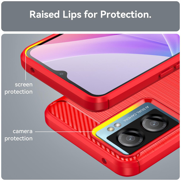 OPPO A77 4G Brushed Texture Carbon Fiber Shockproof TPU Phone Case(Red)