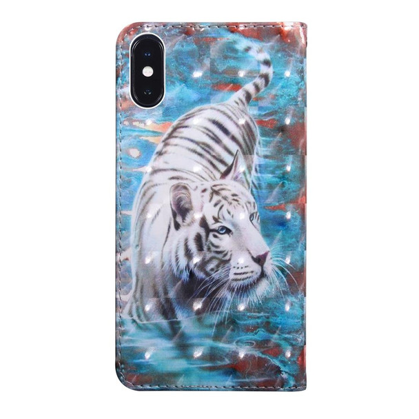 iPhone XR 3D Painting Pattern Coloured Drawing Horizontal Flip TPU + PU Leather Case with Holder & Card Slots & Wallet(Tiger)