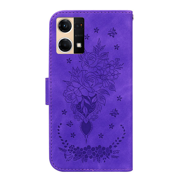 OPPO Reno7 4G Butterfly Rose Embossed Leather Phone Case(Purple)