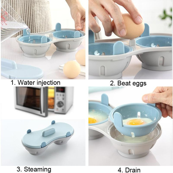 Two-compartment Steamed Egg Box Microwave Steamed Egg Plate  Egg Mold(Blue)