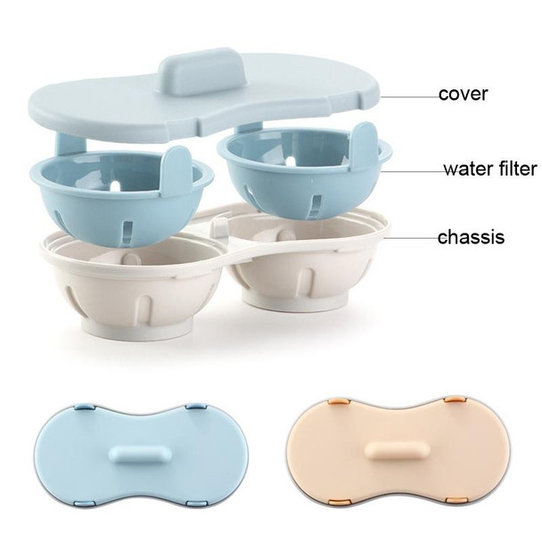 Two-compartment Steamed Egg Box Microwave Steamed Egg Plate  Egg Mold(Blue)