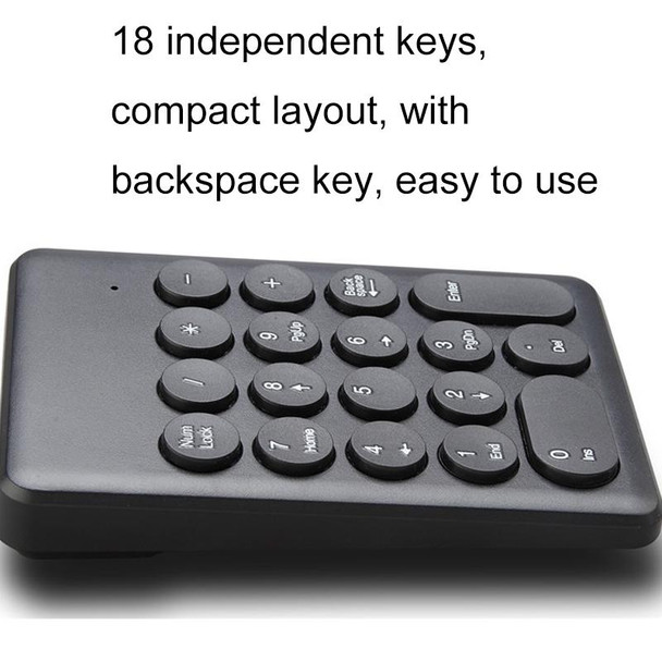 269 18 Keys Wireless Mini Numeric Keypad Accounting Bank Engineering Keypad(Black)