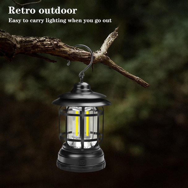 Portable Retro Hanging Lamp Lantern Camping Tent Light, Type:USB Charging(Black)