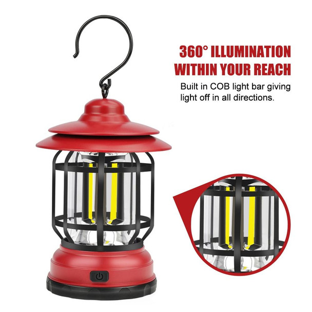 Portable Retro Hanging Lamp Lantern Camping Tent Light, Type:Battey Type, Not Included Battery(Red)