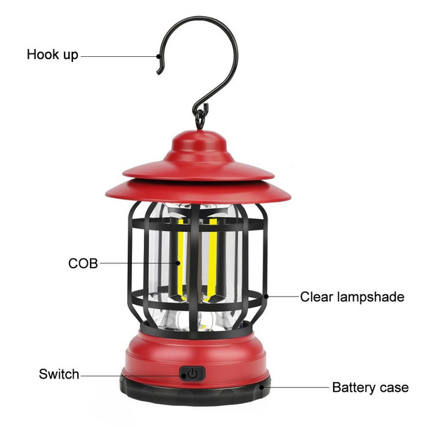 Portable Retro Hanging Lamp Lantern Camping Tent Light, Type:Battey Type, Not Included Battery(Red)