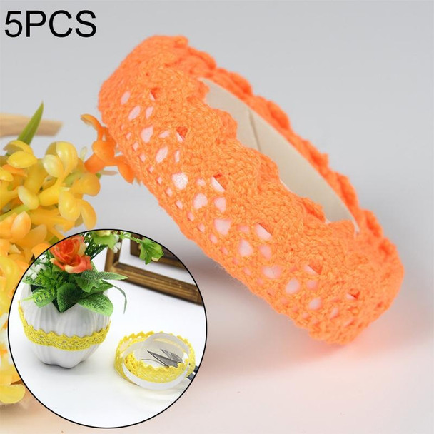 5 PCS Cotton Lace Fabric White Crochet Lace Roll Ribbon Knit Adhesive Tape Sticker Craft Decoration Stationery Supplies(Orange)