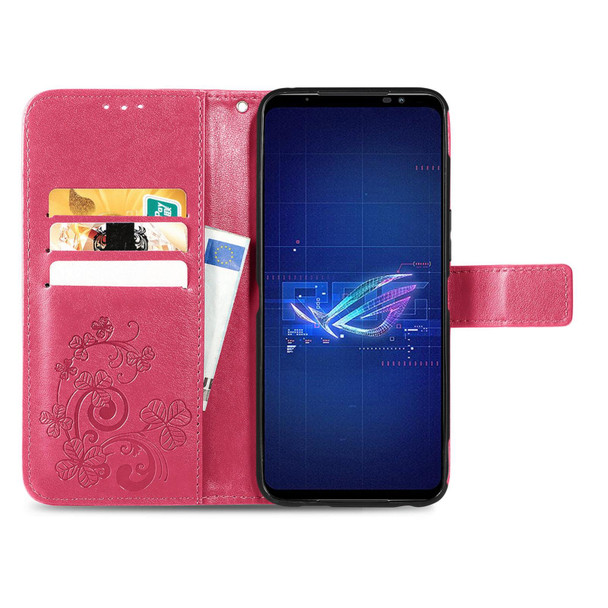 Asus ROG Phone 6 Four-leaf Clasp Embossed Buckle Leatherette Phone Case(Magenta)