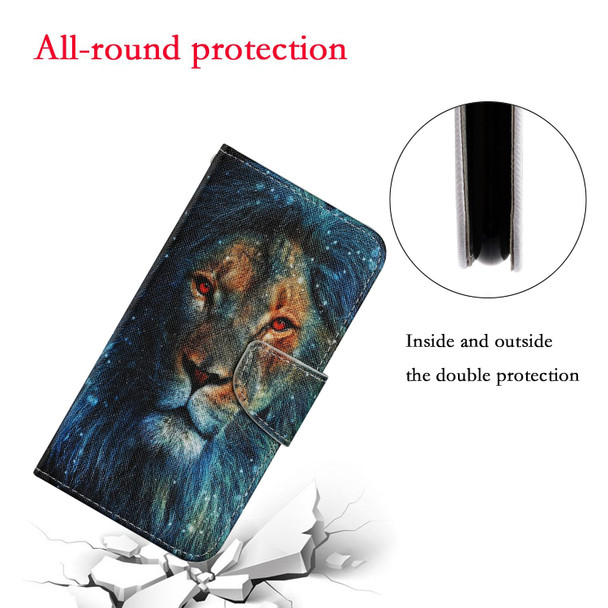 iPhone 12 / 12 Pro Coloured Drawing Pattern Horizontal Flip PU Leather Case with Holder & Card Slots & Wallet & Lanyard(Lion)