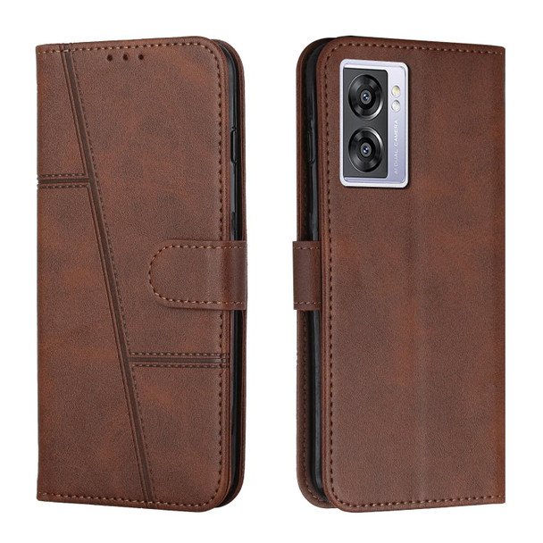 Stitching Calf Texture Buckle Leather Phone Case - OPPO A57 5G/Realme V23/A77 5G/A57 4G Global/A57e 4G Global/A57s 4G Global/A77 4G Global/OnePlus Nord N20 SE 4G Global(Brown)