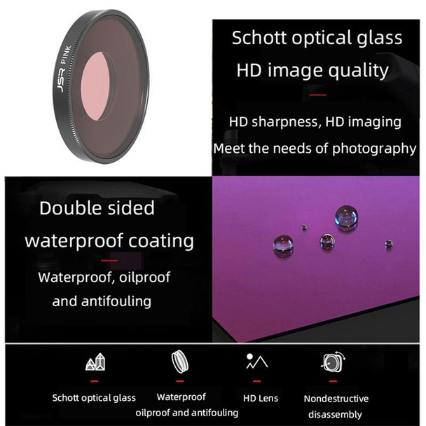 JSR Diving Color Lens Filter - DJI Osmo Action 3 / GoPro Hero11 Black / HERO10 Black / HERO9 Black(Pink)