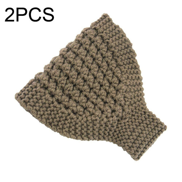 2 PCS Knitted Headband Warm Ear Protection Widened Head Cover Hair Accessories(Khaki)