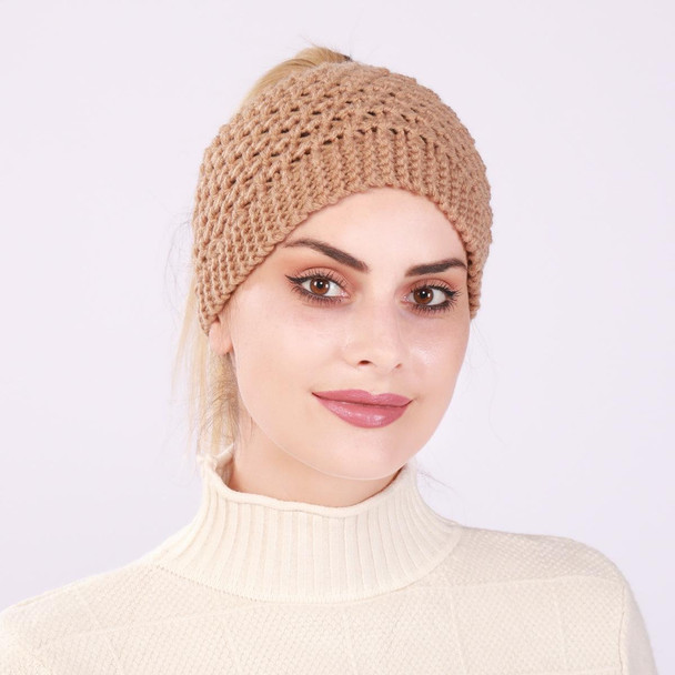 2 PCS Knitted Headband Warm Ear Protection Widened Head Cover Hair Accessories(Khaki)