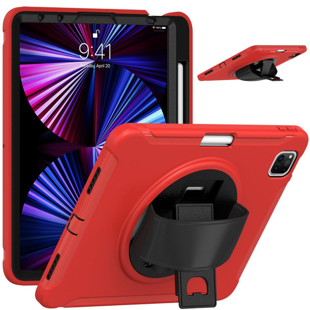 iPad Pro 11 2021 / 2020 / 2018 360 Degree Rotation PC + TPU Protective Tablet Case with Holder & Hand-strap & Pen Slot(Red)