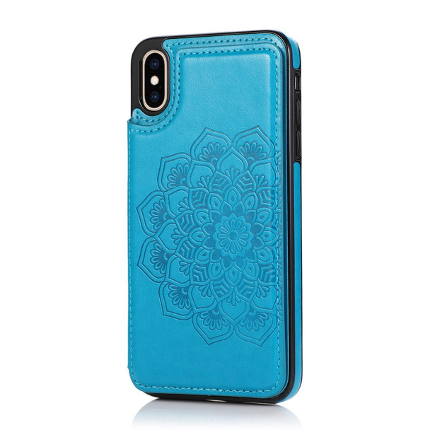 iPhone XS Max Double Buckle Mandala Pattern PU+TPU Protective Case with Card Slots & Holder & Photo Frame(Blue)