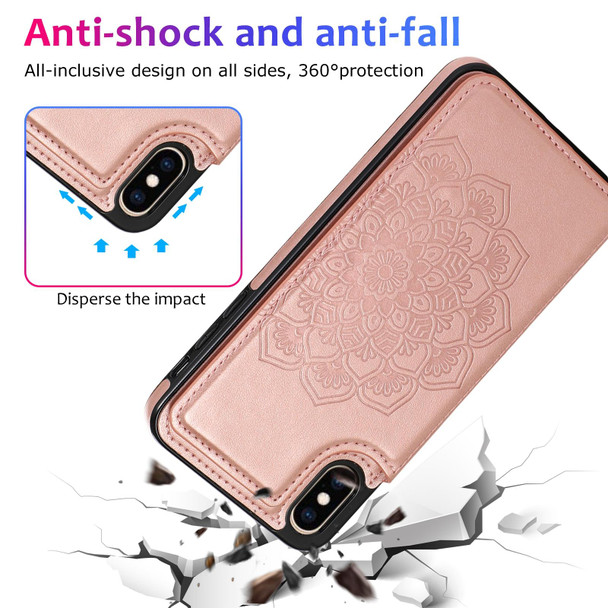 iPhone XS Max Double Buckle Mandala Pattern PU+TPU Protective Case with Card Slots & Holder & Photo Frame(Rose Gold)