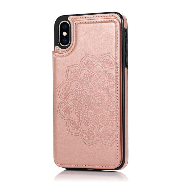 iPhone XS Max Double Buckle Mandala Pattern PU+TPU Protective Case with Card Slots & Holder & Photo Frame(Rose Gold)