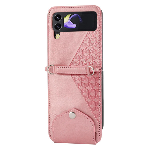 Samsung Galaxy Z Flip3 5G Cubic Grid Calf Texture Leather Phone Case(Rose Gold)